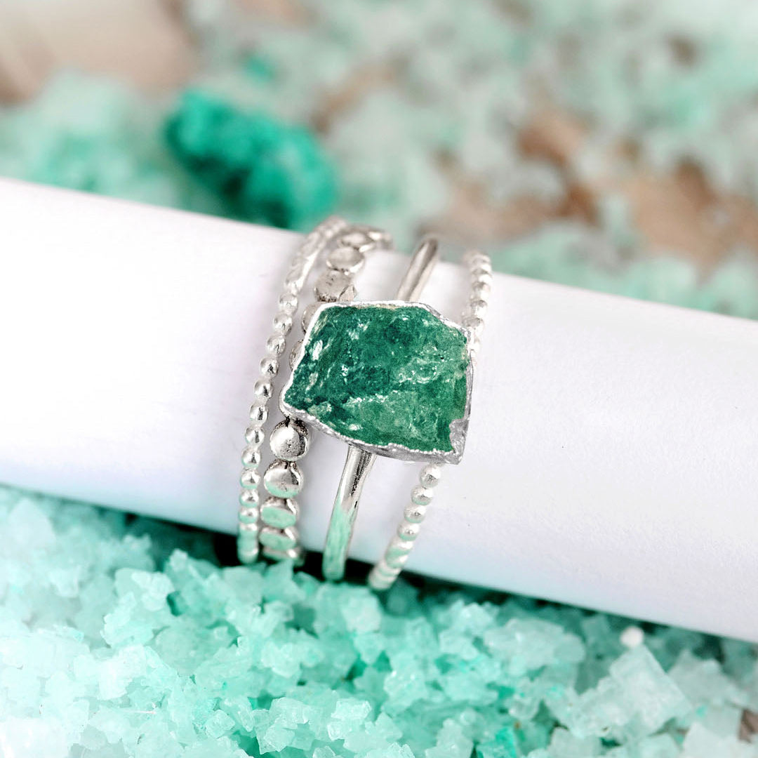 Conjunto de anillos de plata con aventurina verde — Carmen, Lucía & Rocío