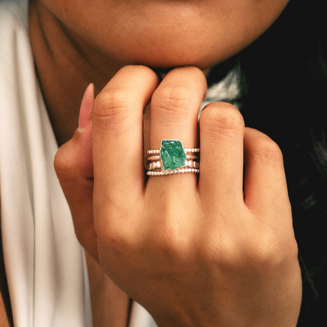 Conjunto de anillos de plata con aventurina verde — Carmen, Lucía & Rocío