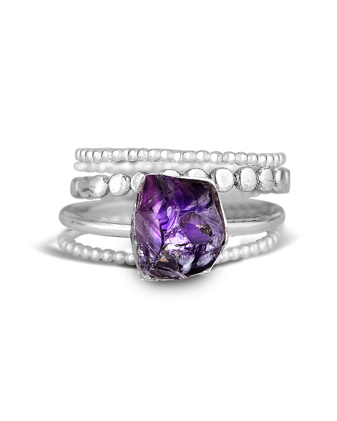 Conjunto de anillos de plata con amatista para apilar — Carmen, Lucía & Rocío