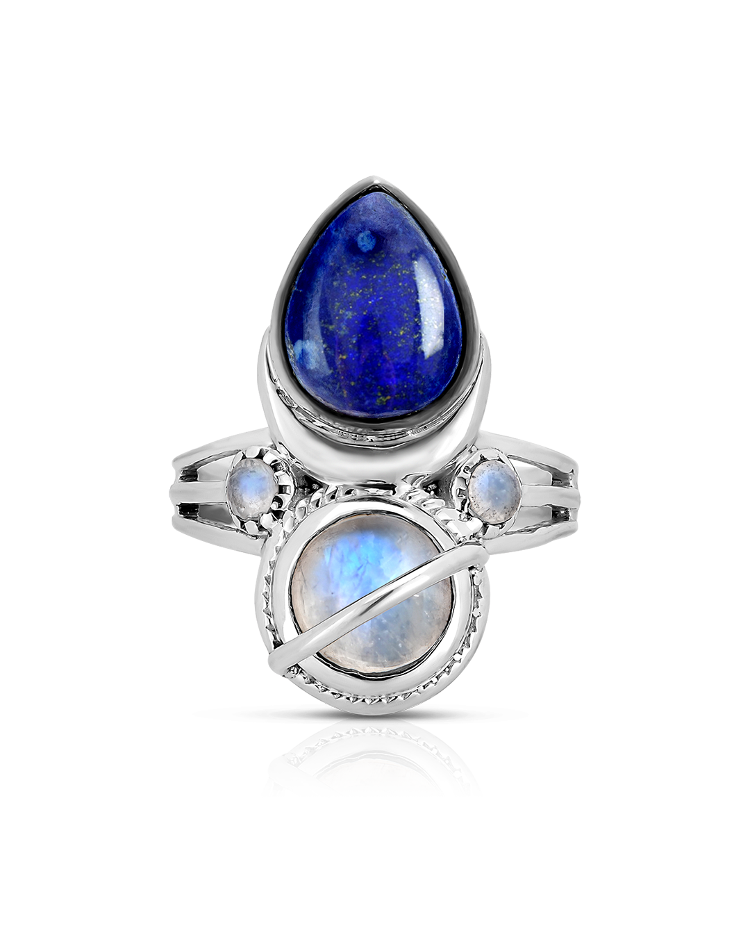 Anillo celestial de lapislázuli y piedra de luna