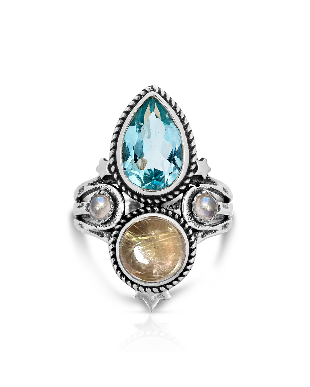 Anillo celestial de topacio azul