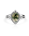 Anillo de ágata musgo en forma de lágrima