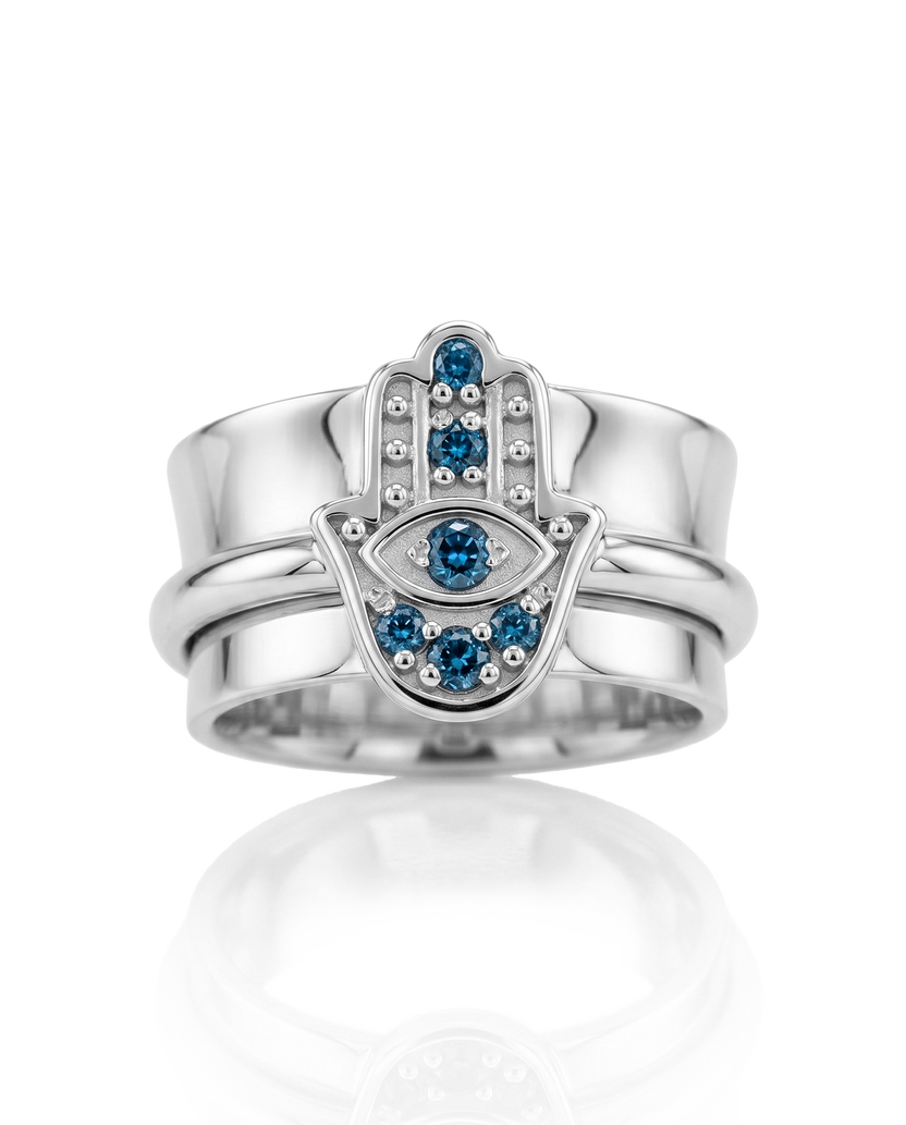 Anillo fidget Hamsa de topacio azul