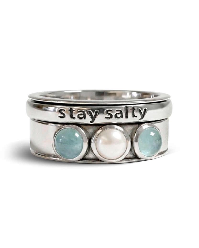 Anillo spinner de perla y aguamarina