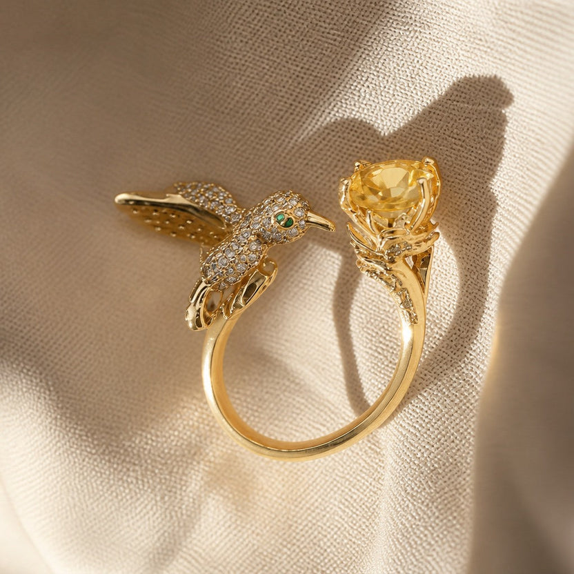Anillo ajustable de colibrí con cristales