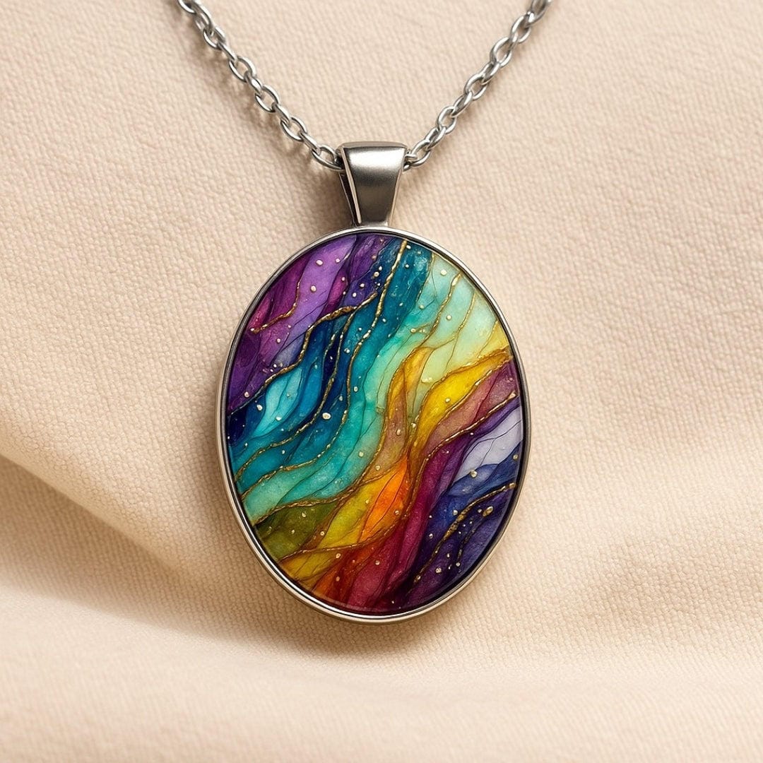 Collar con piedra redonda de colores – imagen 2