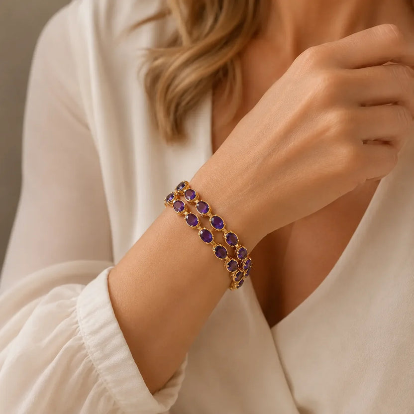 Pulsera tenis de oro con amatista — Carmen, Lucía & Rocío