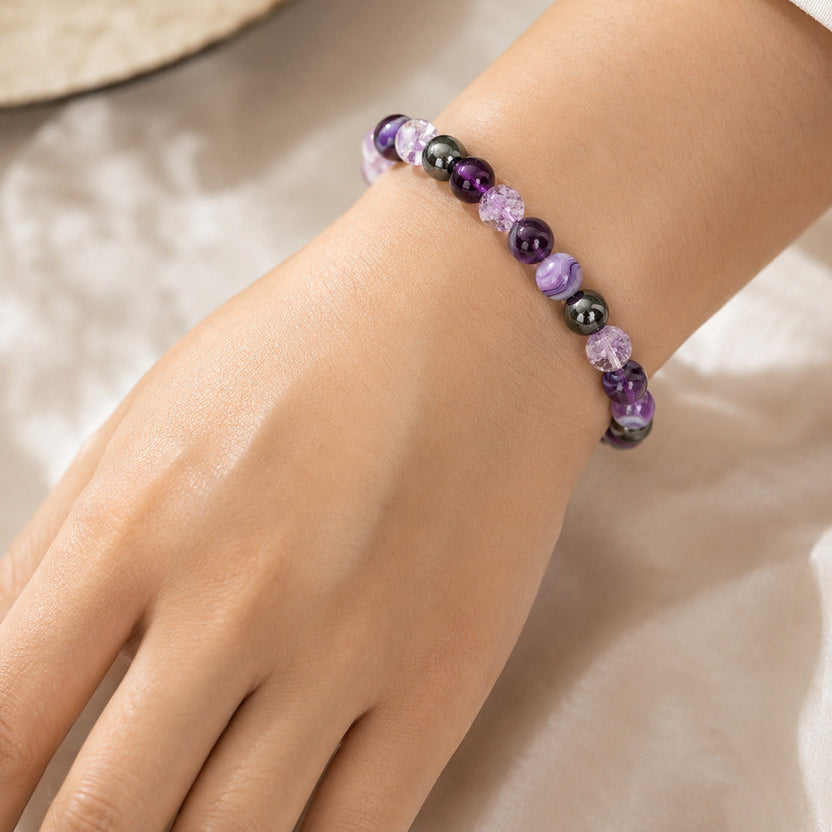 Pulsera de ágata y amatista con dijes