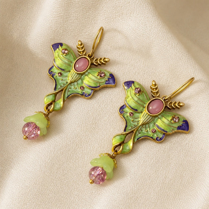 Pendientes antiguos de mariposa de esmalte