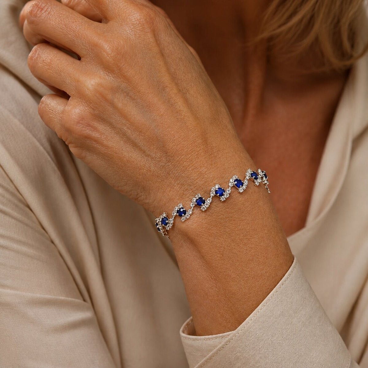 Pulsera de eslabones con cristal azul