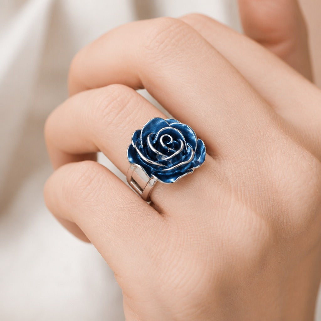 Anillo de plata con flores azules – imagen 2
