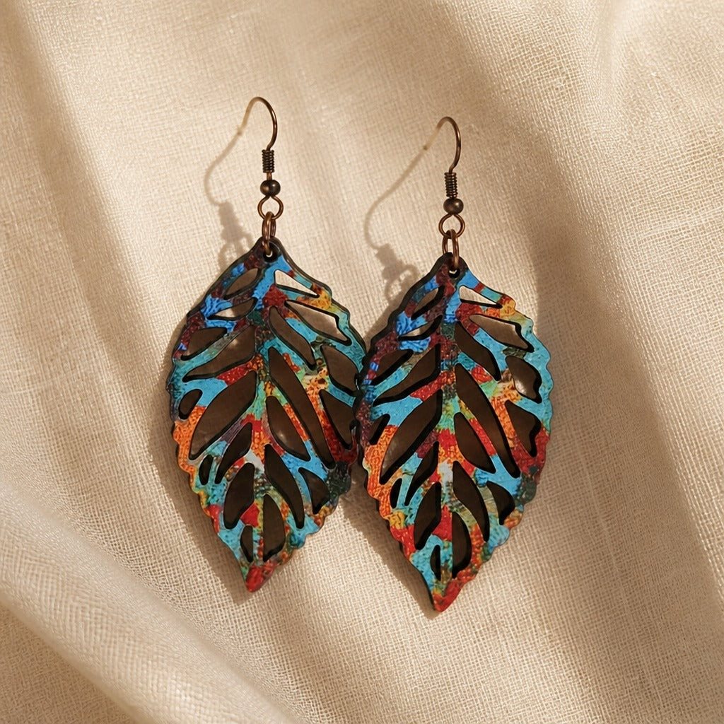 Pendientes de hoja de madera natural