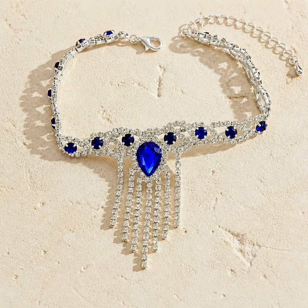 Tobillera de cristal con borla azul – imagen 2