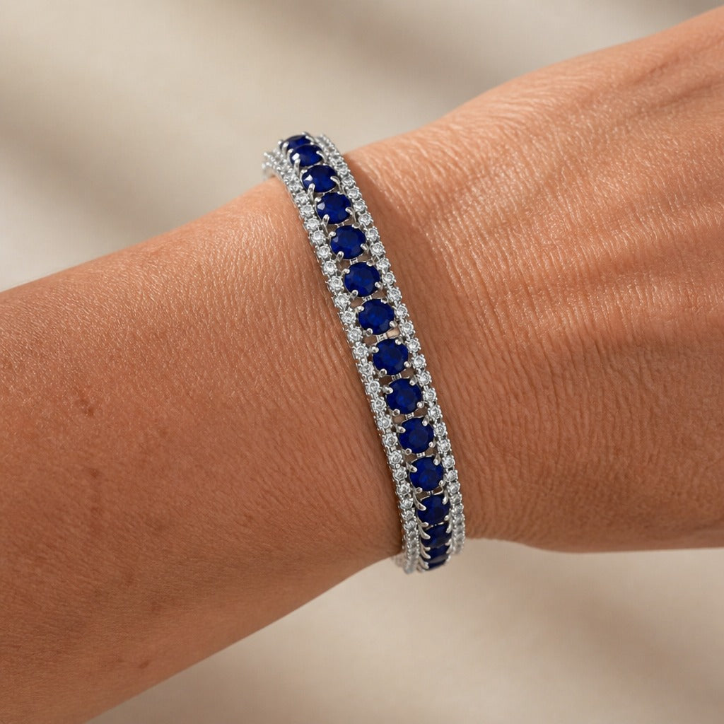 Pulsera tenis de plata con circonitas azules