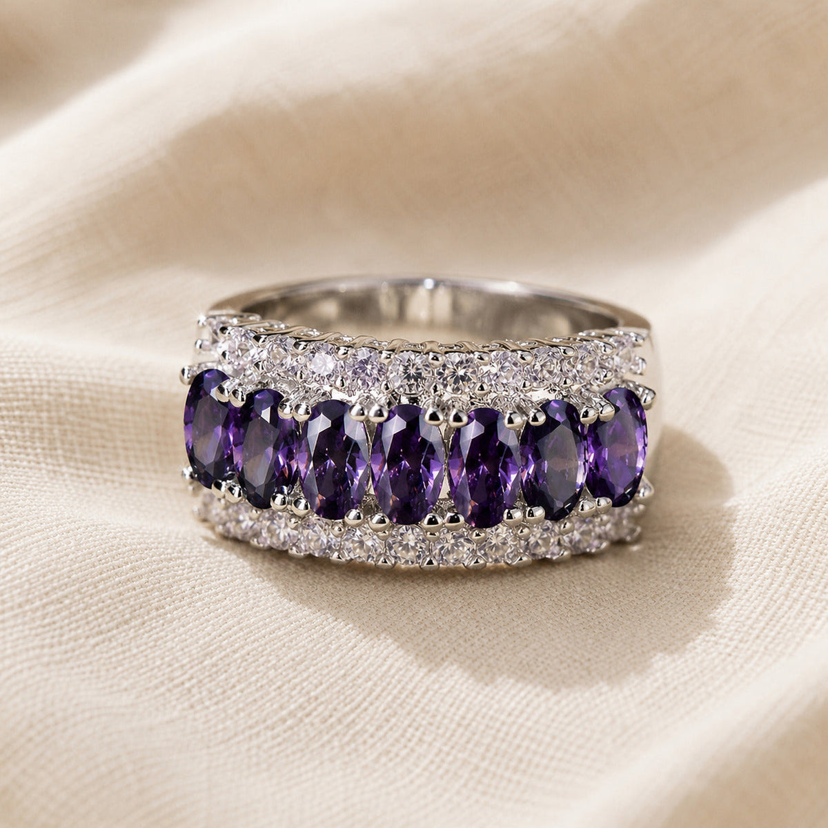 Anillo bohemio de circonita cúbica y amatista – imagen 2