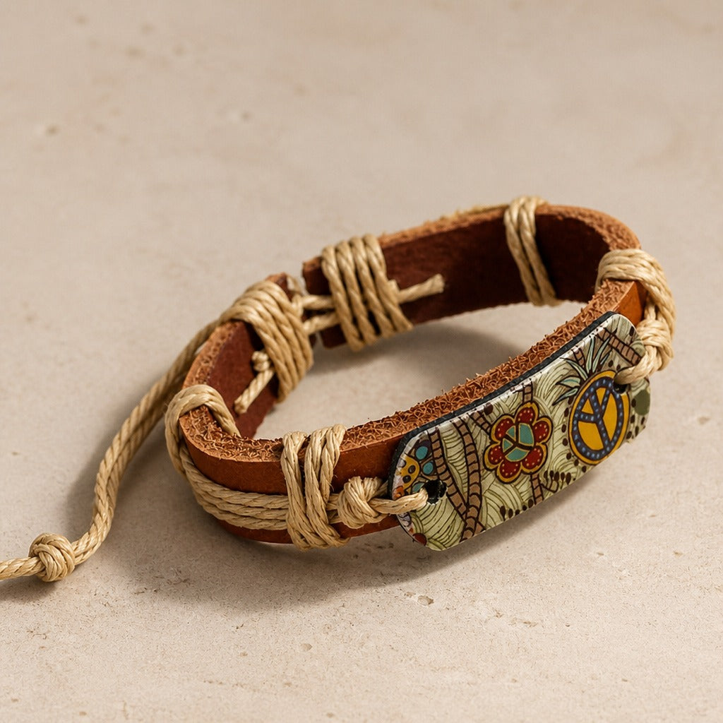 Pulsera bohemia trenzada de cuerda de cáñamo