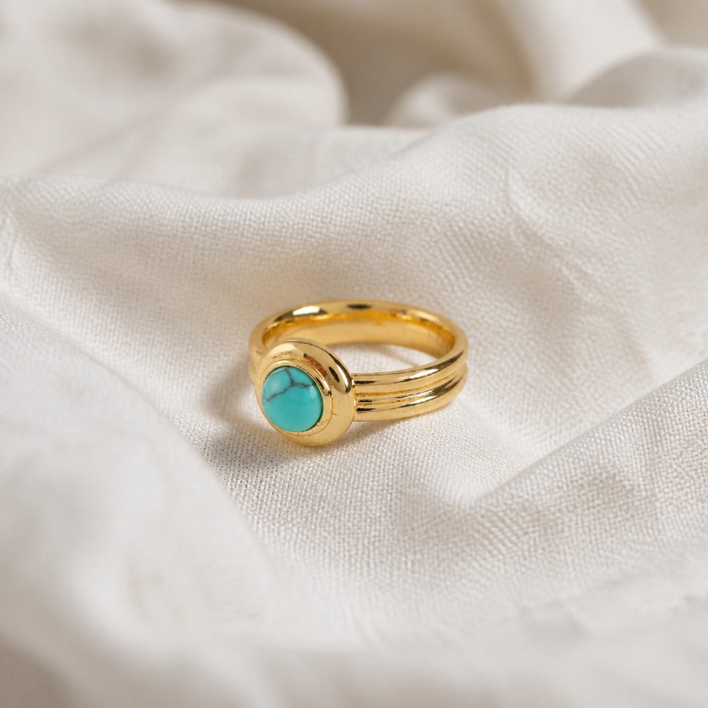 Anillo bohemio de capas con piedra turquesa