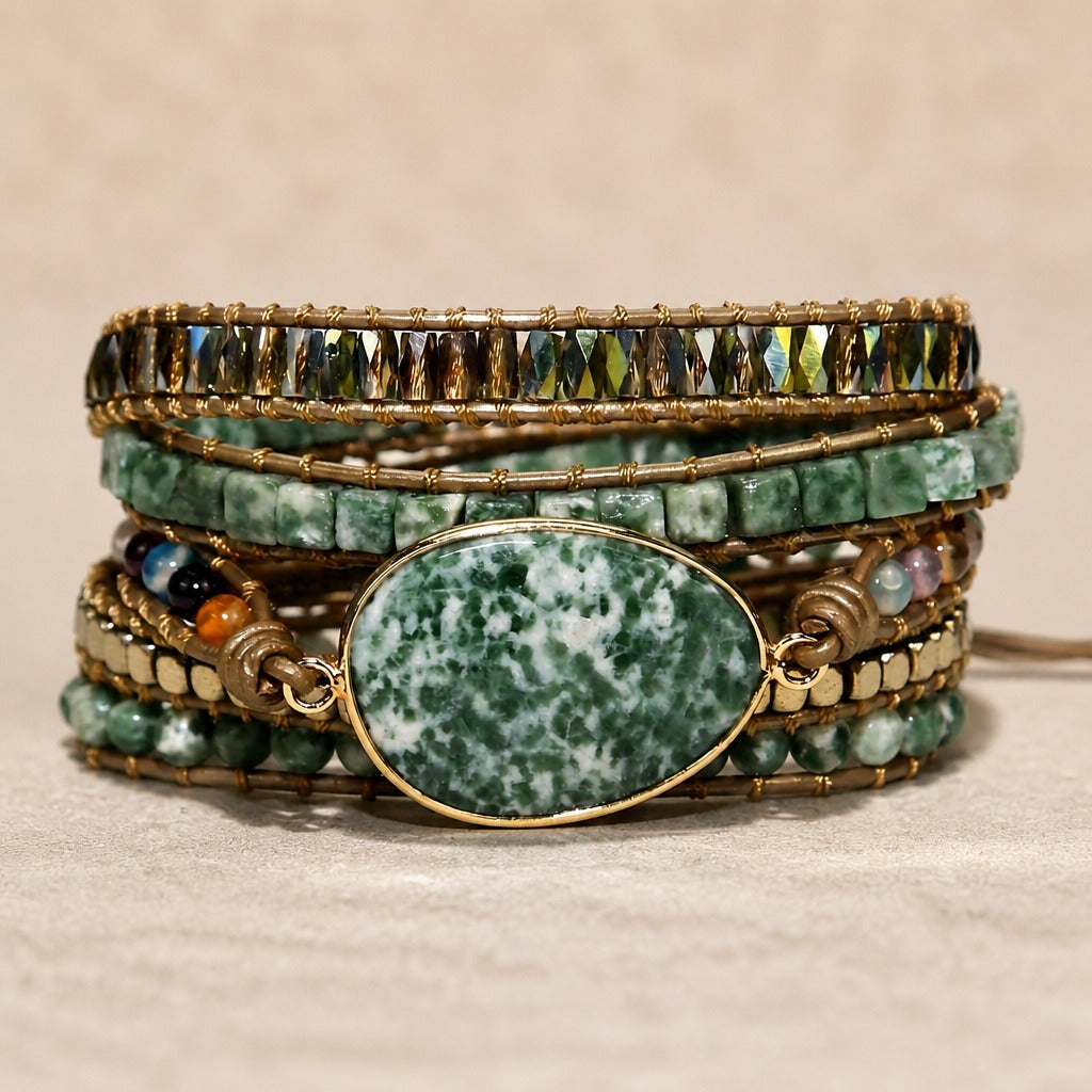 Pulsera envolvente boho de cristal de roca natural
