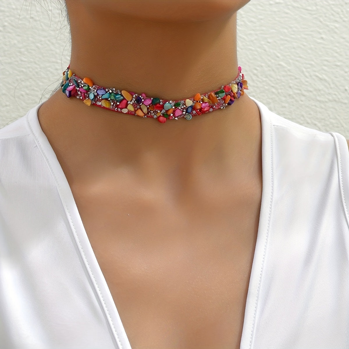 Collar choker boho de piedra triturada – imagen 2