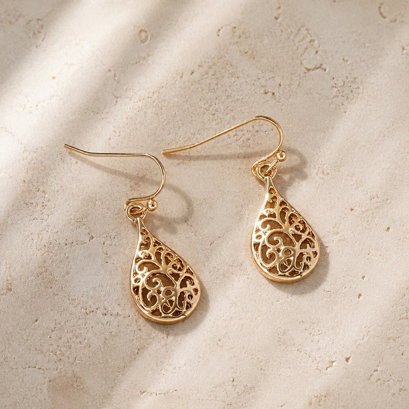Pendientes bohemios de filigrana en forma de gota