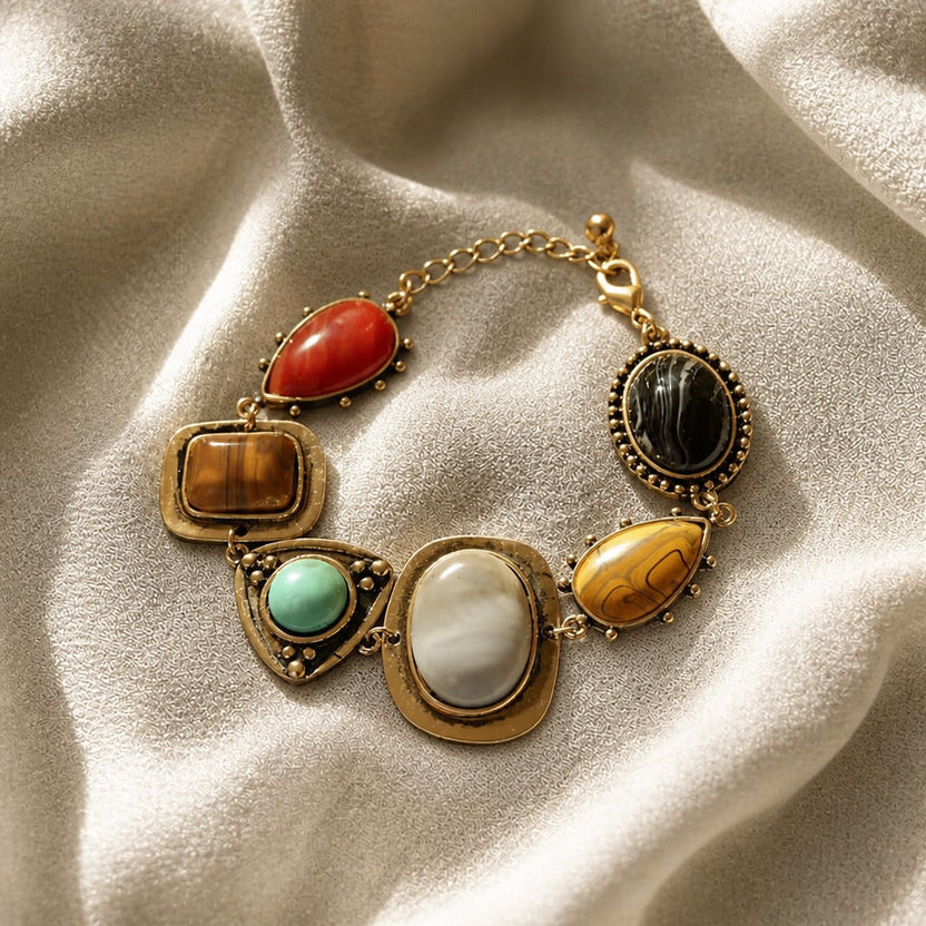 Pulsera bohemia dorada de piedra