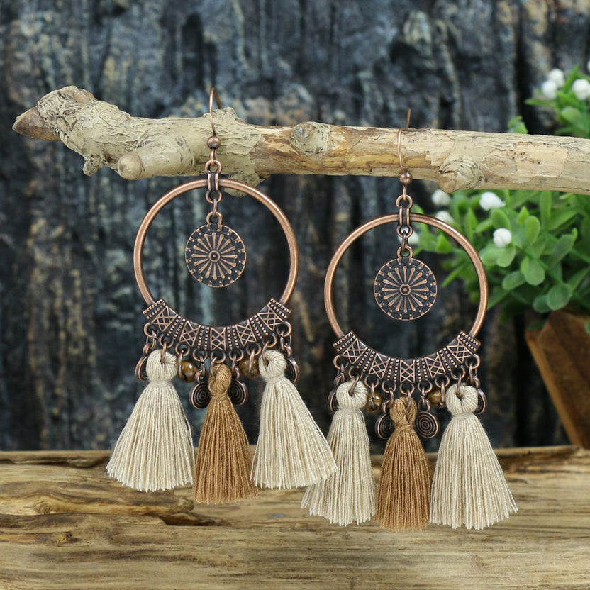 Pendientes bohemios de borla bitono