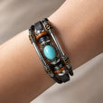 Pulsera vintage de piel con piedra turquesa – imagen 3