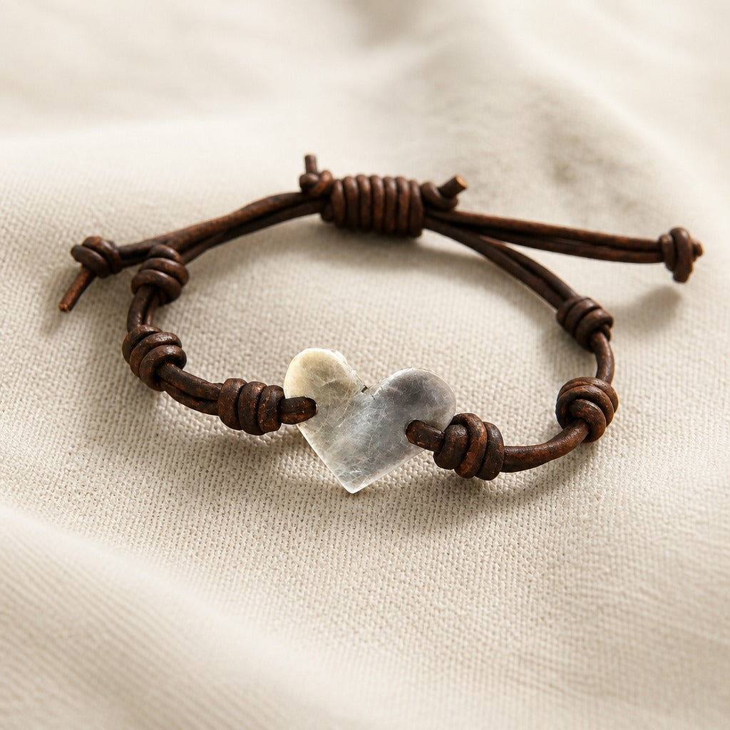 Pulsera pequeña de piel anudada con corazón