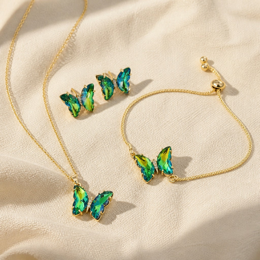 Conjunto de pendientes, pulsera y collar de mariposa — Carmen, Lucía & Rocío