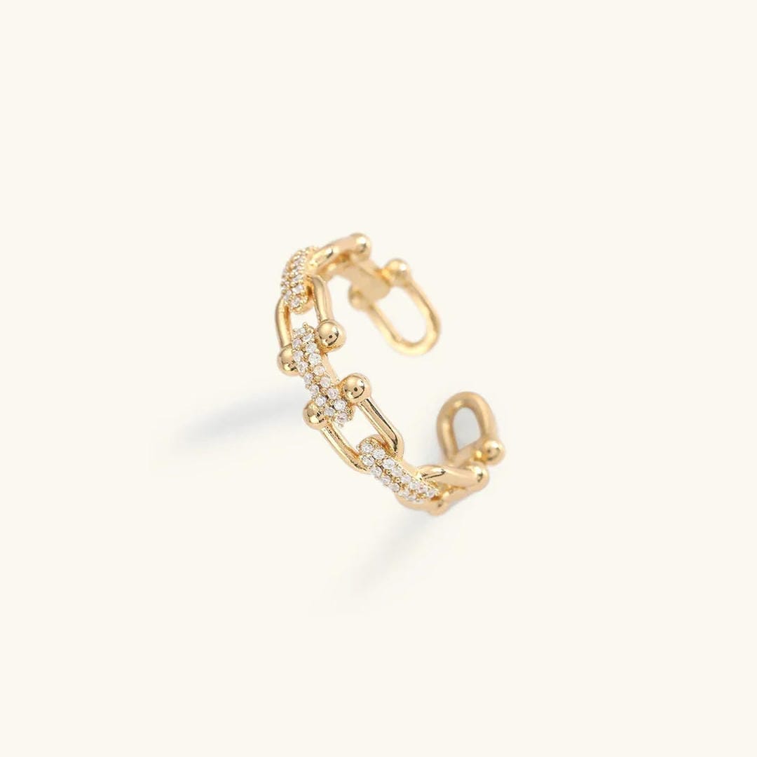 Anillo abierto dorado de cristal deslumbrante – imagen 3