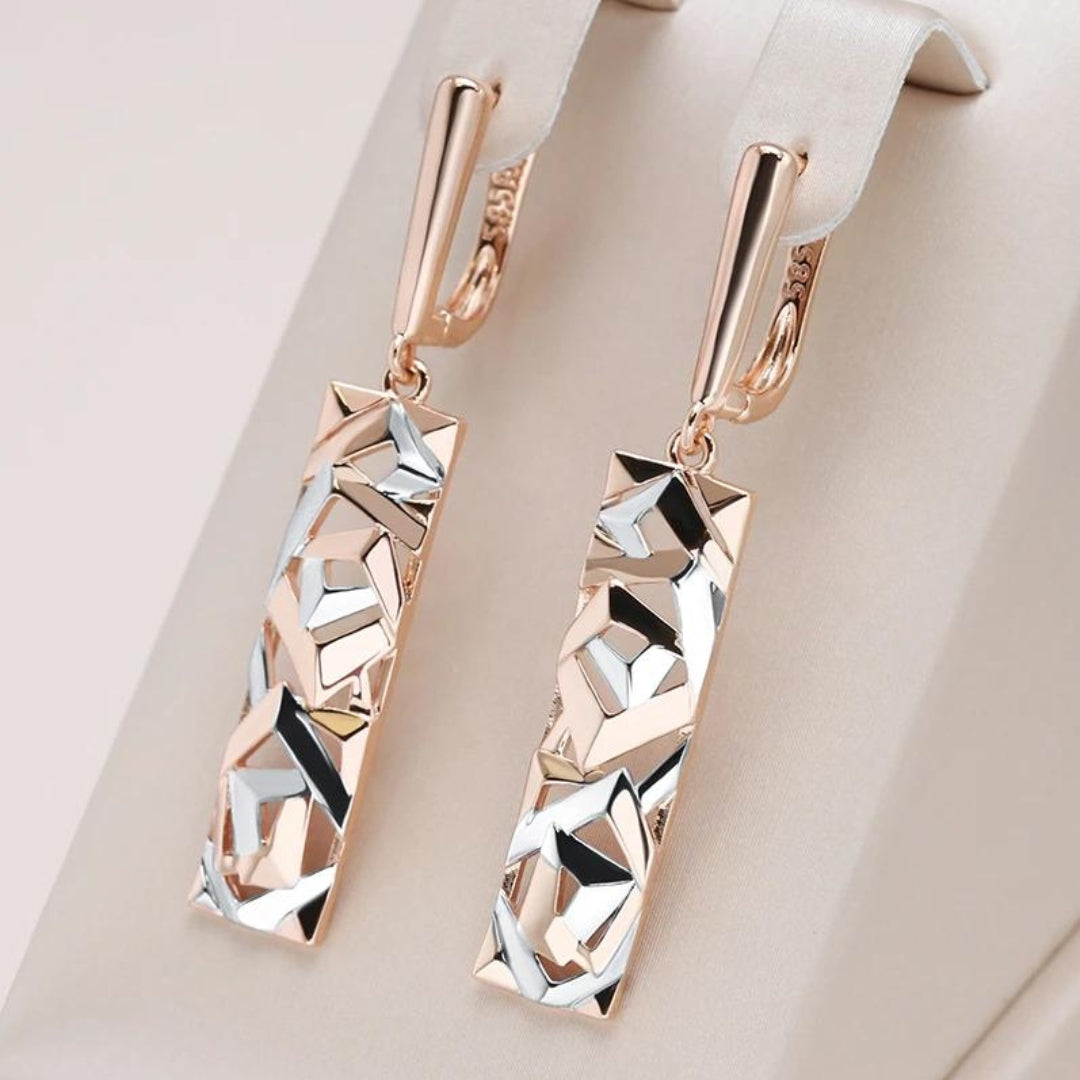 Pendientes rectangulares elegantes en oro y plata