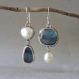Pendientes vintage de piedra azul y perla – imagen 3