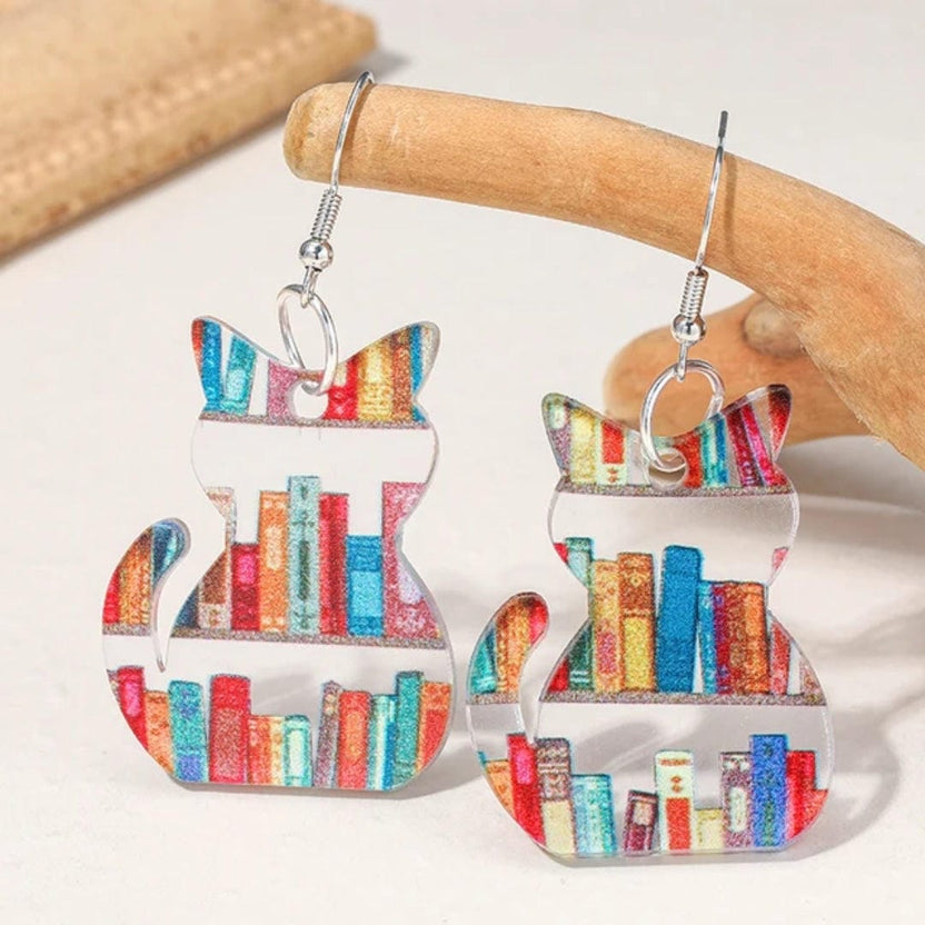 Pendientes vintage de gato multicolor