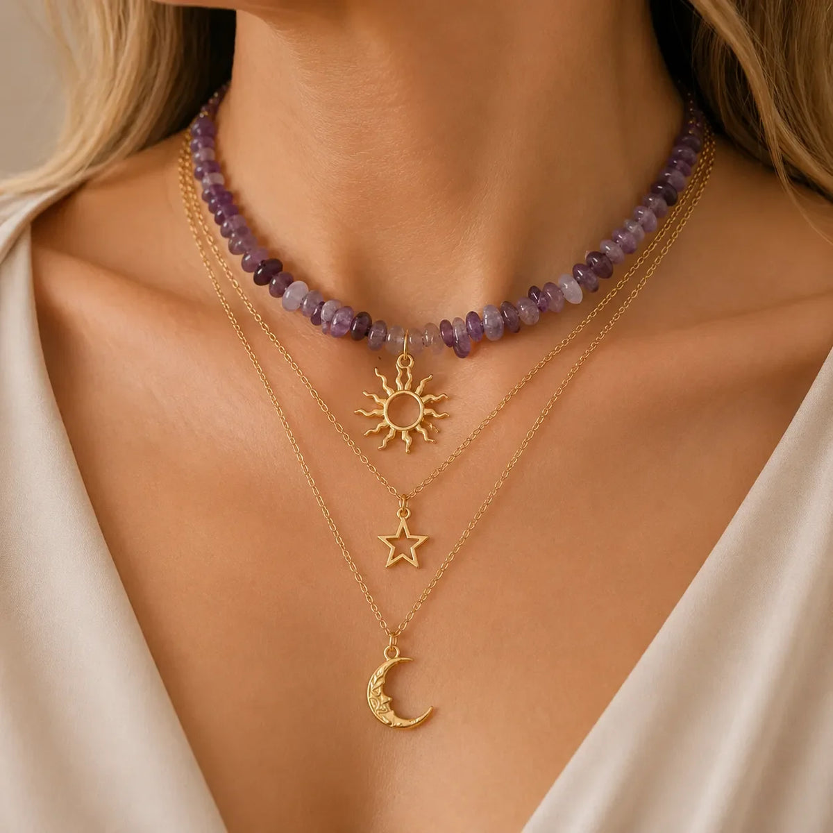 Conjunto de collares celestiales en capas — Carmen, Lucía & Rocío