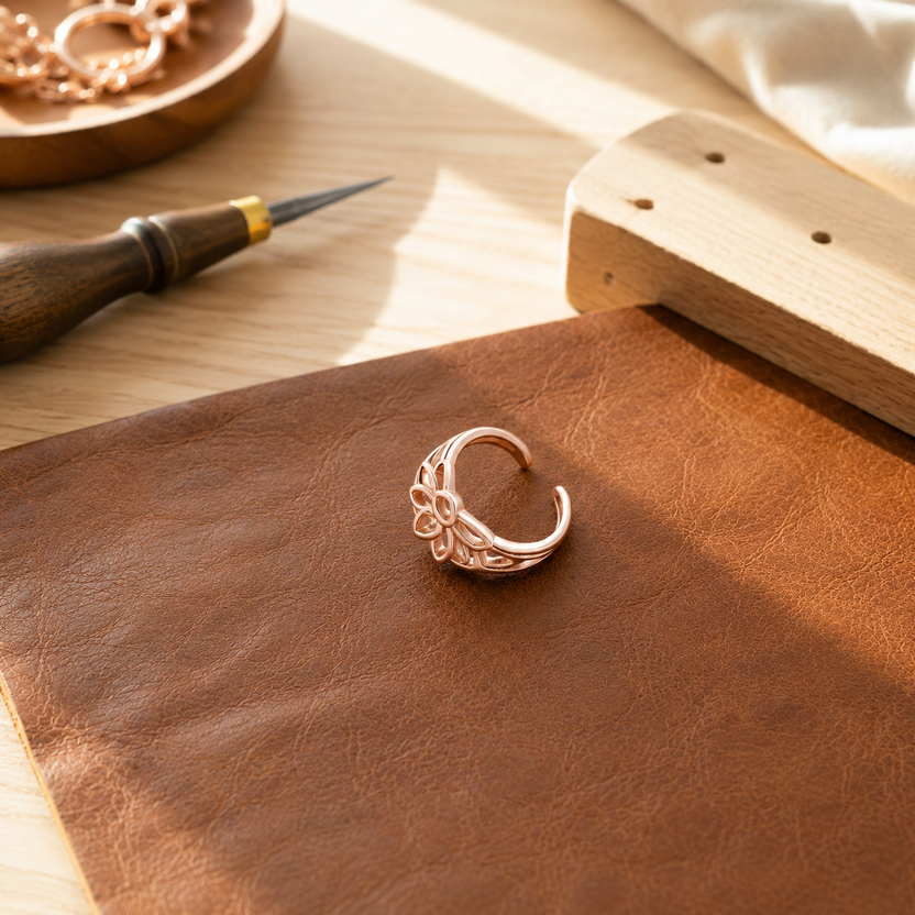 Anillo de cobre con pétalo para el dedo del pie