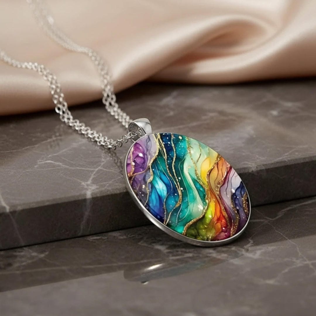 Collar con piedra redonda de colores – imagen 4