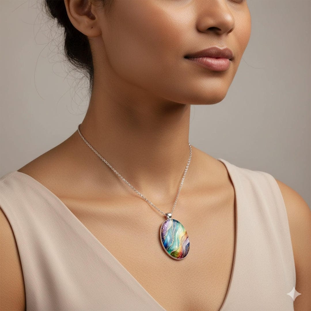 Collar con piedra redonda de colores – imagen 3