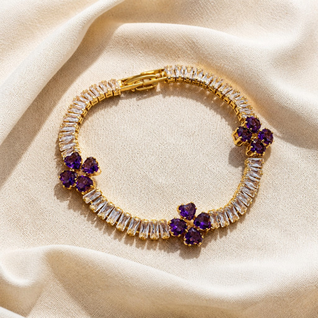 Pulsera de oro con trébol y amatista – imagen 2