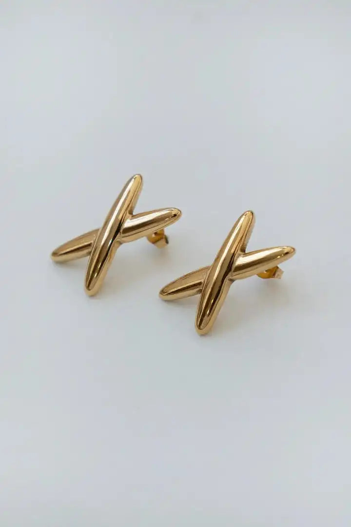 Pendientes modernos en forma de X dorados – imagen 3