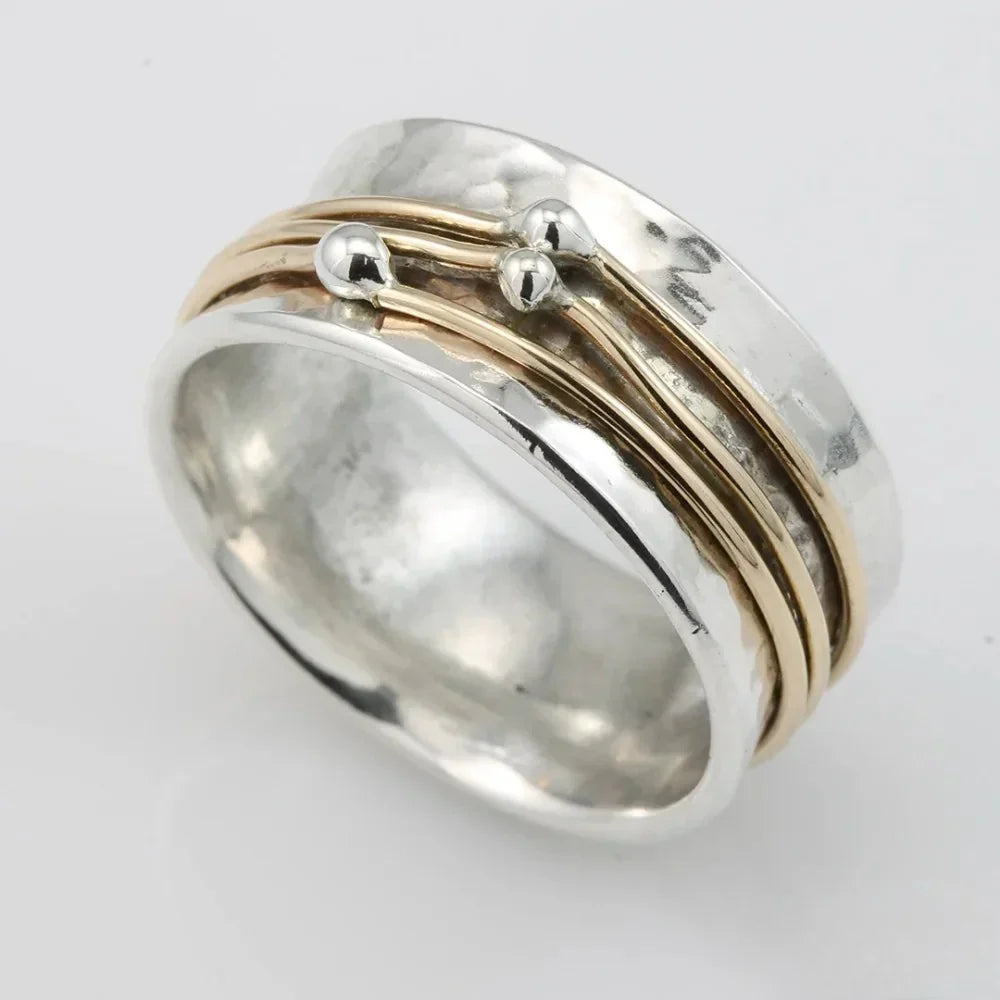 Anillo vintage de plata con capas doradas