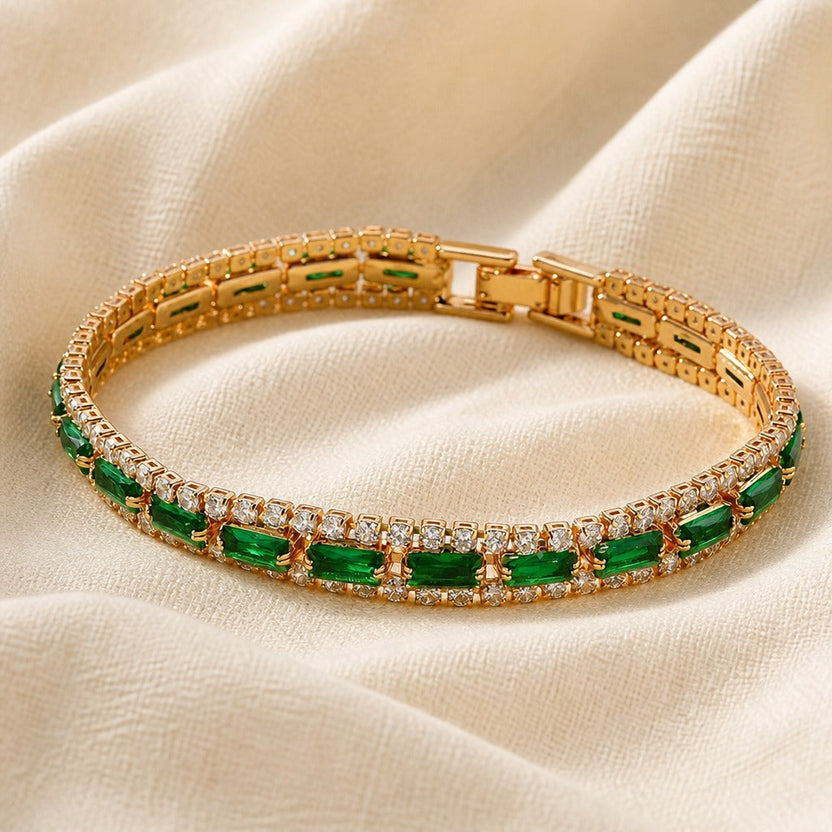 Pulsera statement de oro verde esmeralda