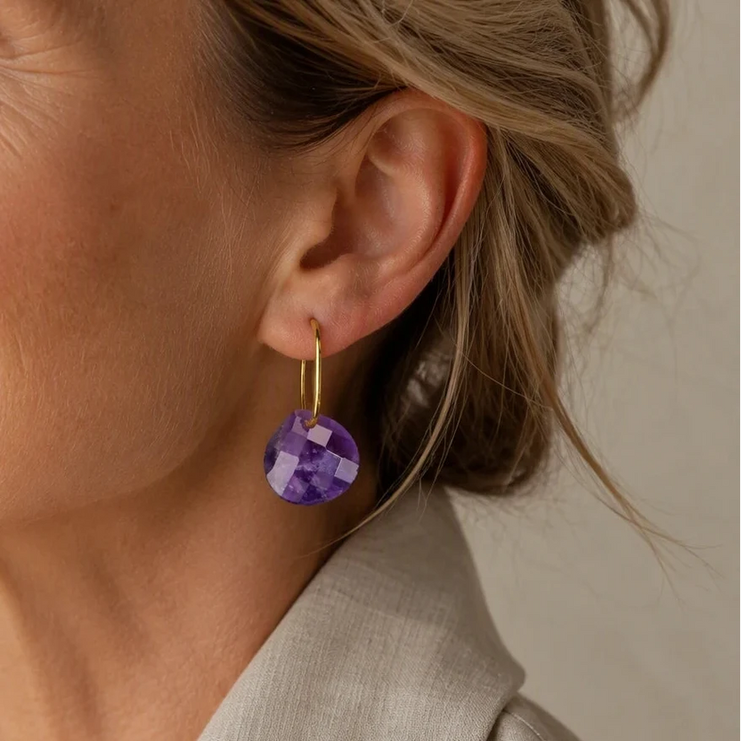 Pendientes colgantes geométricos de amatista facetada