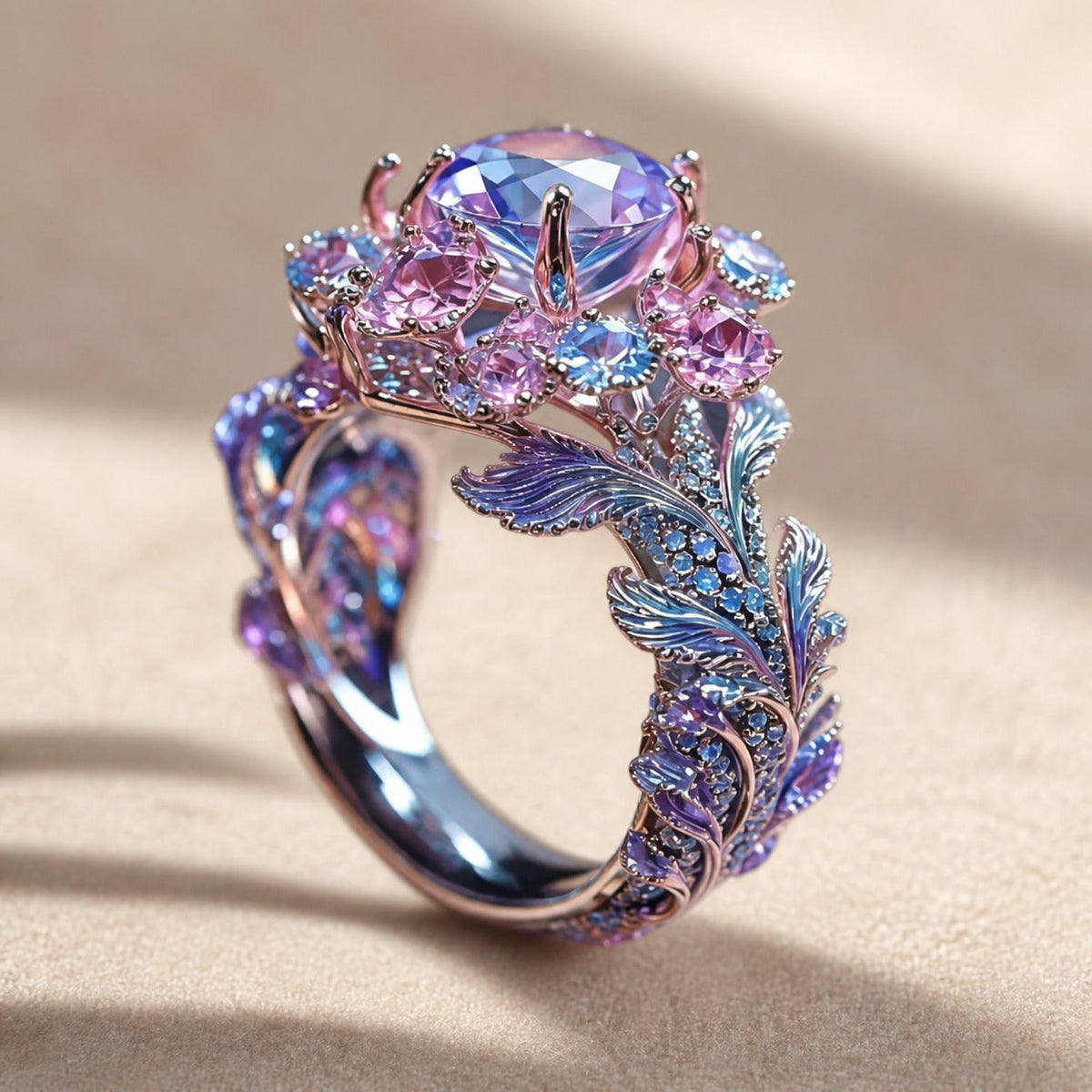 Anillo floral de plata de banda