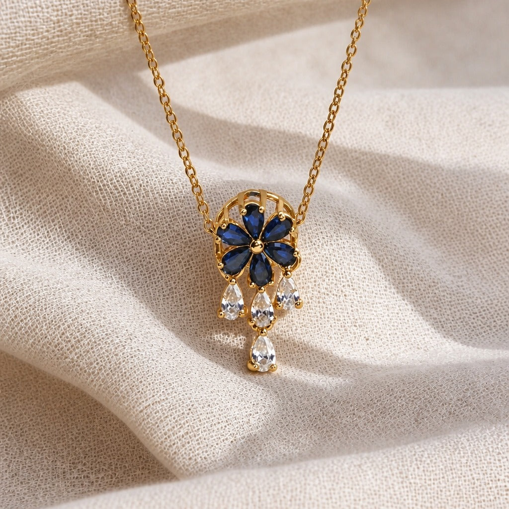 Collar con colgante de borla azul floral – imagen 2