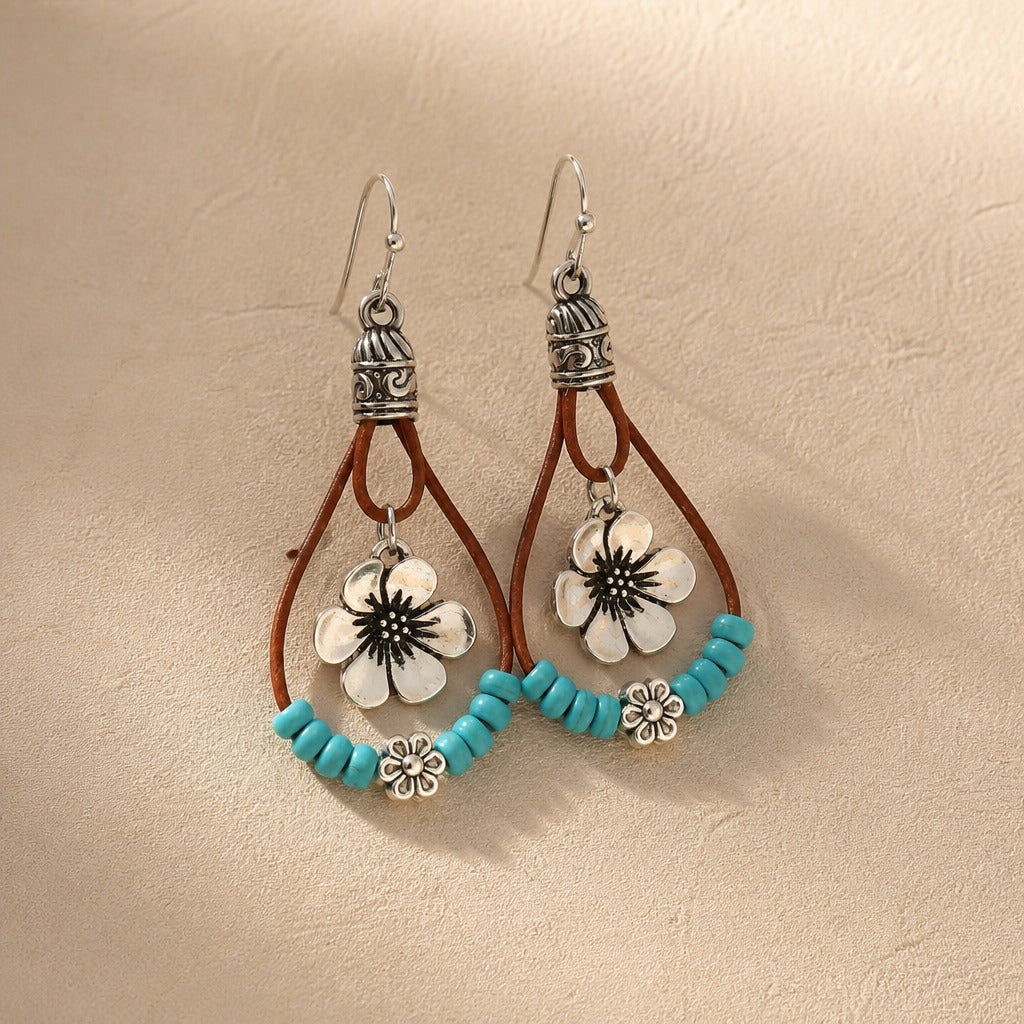Pendientes colgantes florales con cuentas de turquesa