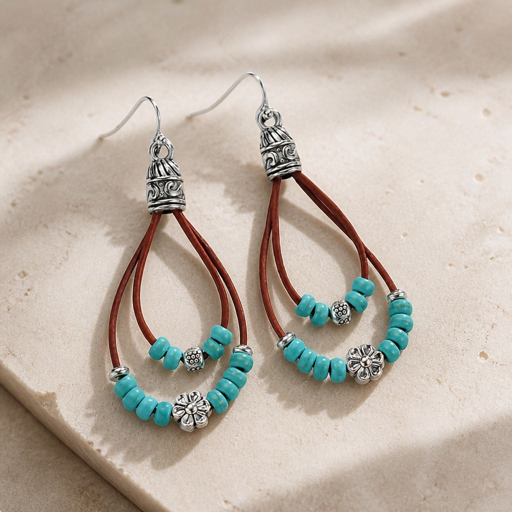 Pendientes colgantes florales con cuentas de turquesa – imagen 2