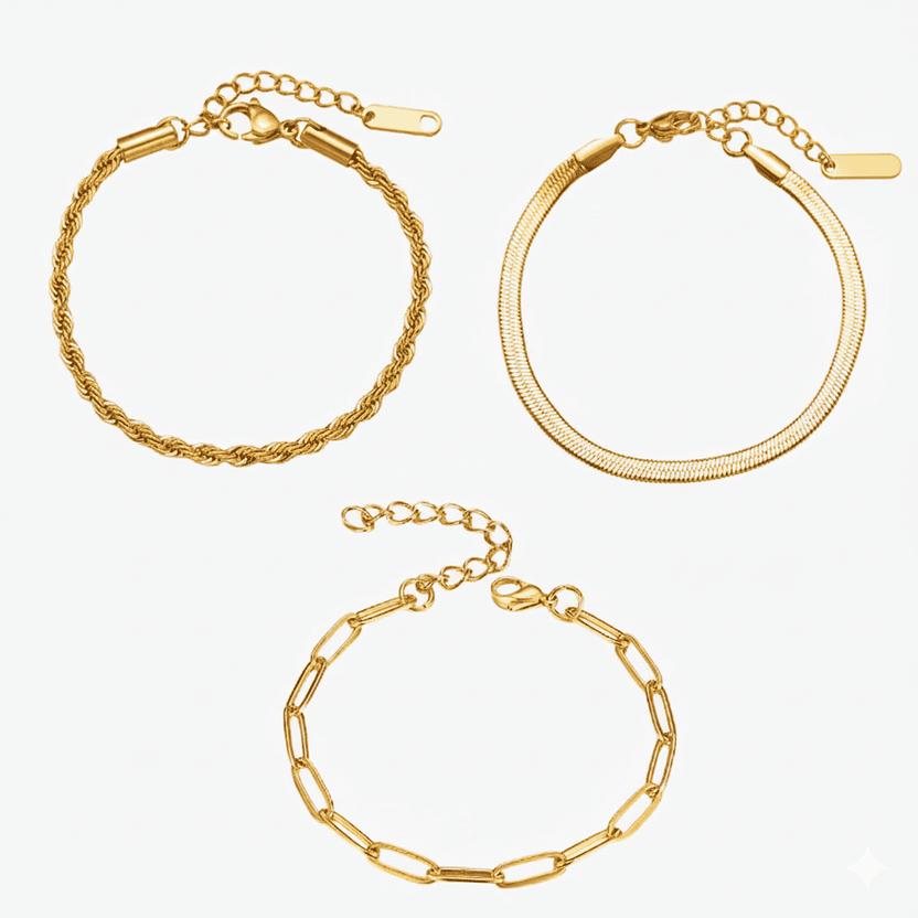 Set de tres pulseras Golden Flow