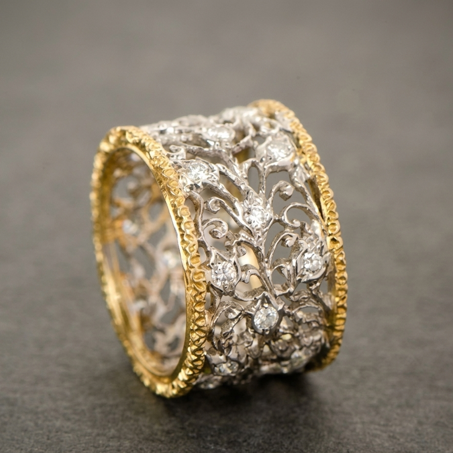 Anillo refinado de circonita con hiedra