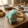 Anillo de cuarzo aqua en bruto con engaste de garra – imagen 2