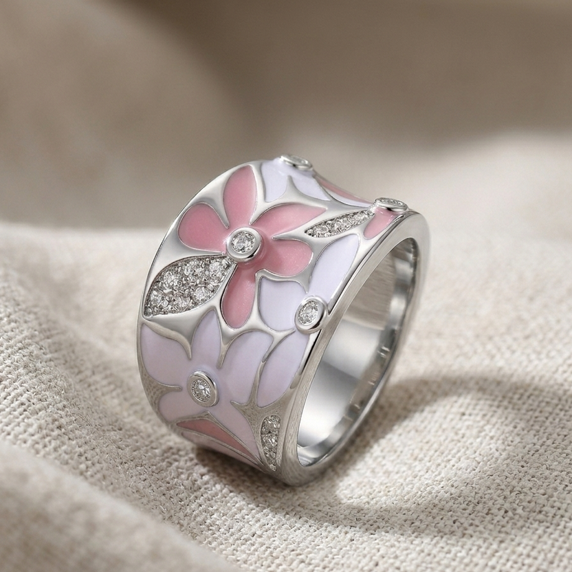 Anillo de oro blanco Flor Rosa — Carmen, Lucía & Rocío